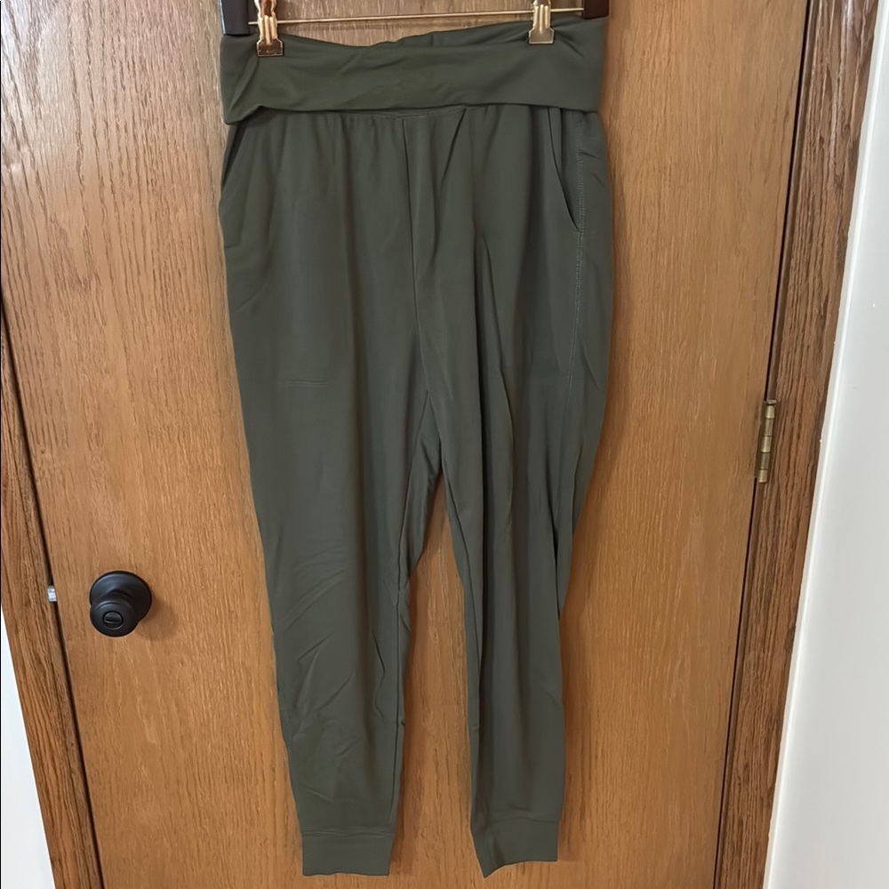 Old Navy Olive Green Joggers with Elastic Waistband and Tapered Legs